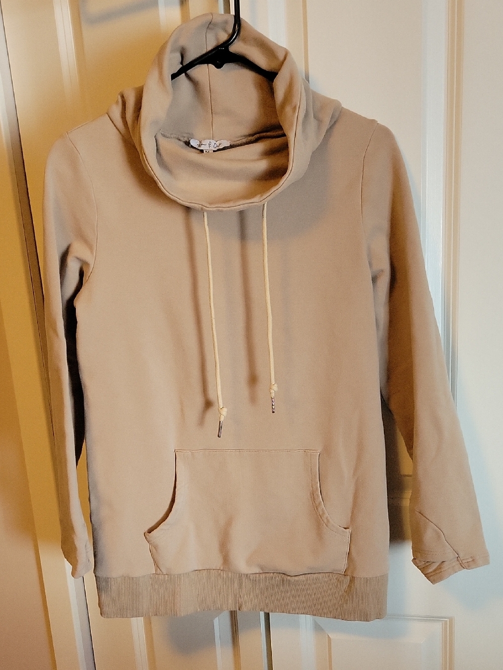 Women's Cream Cowl-Neck Drawstring Hoodie